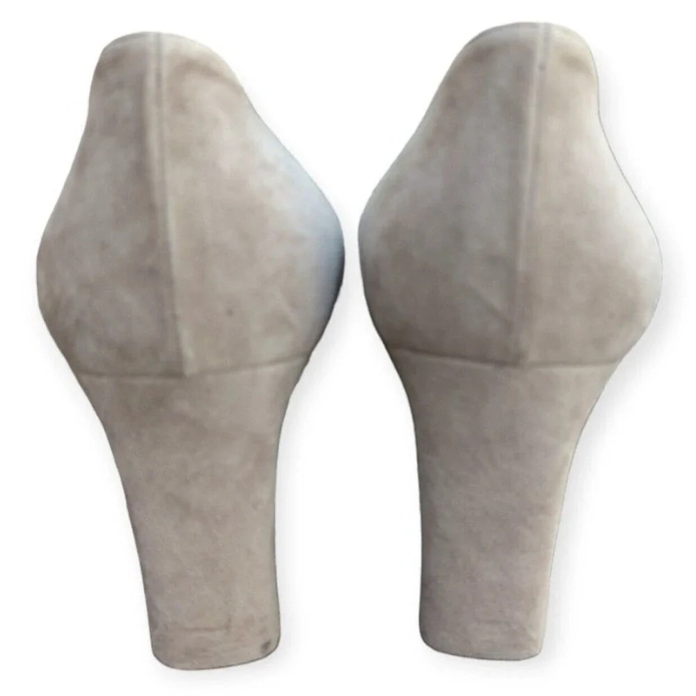 Taryn Rose Gray Flower Suede Pumps Peep Toe Chunky Heel Leather Rose Heels 37 - Picture 2 of 11